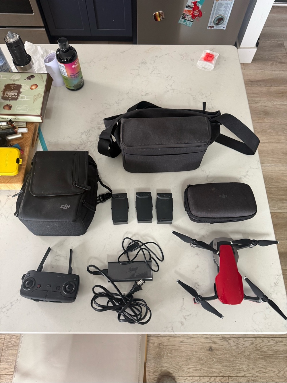 DJI Mavi Air ll / Spark Foldable Drone with Red Body and Accessories